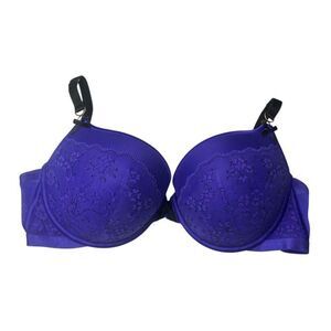 Victoria's Secret Purple black lace Bra 36DD Padded Demi